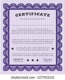 Violet Certificate template or diploma template. Printer friendly. Elegant design. Detailed. 