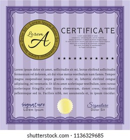 Violet Certificate template or diploma template. With quality background. Customizable, Easy to edit and change colors. Money Pattern design. 