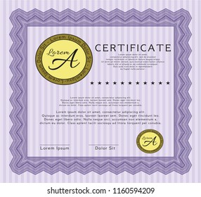 Violet Certificate template or diploma template. With quality background. Money Pattern design. Customizable, Easy to edit and change colors. 