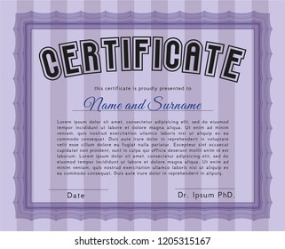 Violet Certificate template or diploma template. With quality background. Nice design. Detailed. 