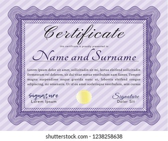 Violet Certificate template or diploma template. With quality background. Vector illustration. Retro design. 