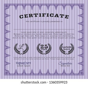 Violet Certificate template or diploma template. With quality background. Detailed. Cordial design. 
