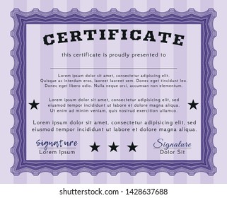 Violet Certificate template or diploma template. With quality background. Customizable, Easy to edit and change colors. Money Pattern design. 