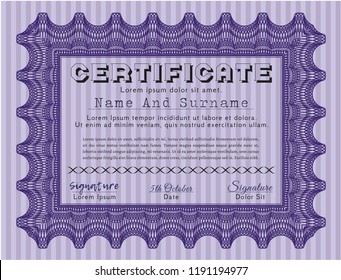 Violet Certificate template or diploma template. Retro design. Detailed. With background. 