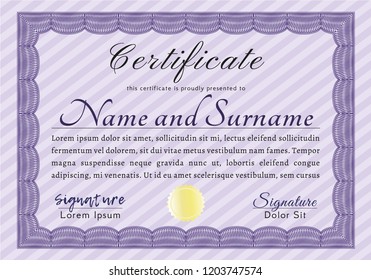 Violet Certificate template or diploma template. Retro design. With linear background. Detailed. 