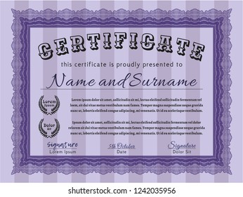 Violet Certificate template or diploma template. Retro design. Complex background. Vector illustration. 