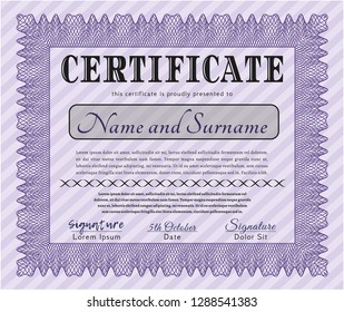 Violet Certificate template or diploma template. Retro design. Customizable, Easy to edit and change colors. With great quality guilloche pattern. 