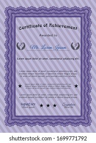 Violet Certificate template or diploma template. Retro design. With quality background. Vector illustration. 