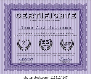 Violet Certificate template or diploma template. Sophisticated design. Printer friendly. Detailed. 