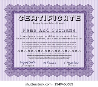 Violet Certificate template or diploma template. Sophisticated design. Vector illustration. With quality background. 
