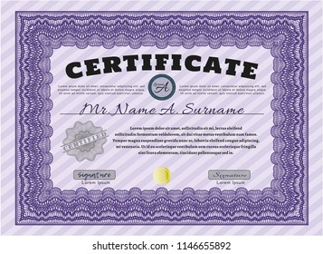 Violet Certificate template or diploma template. Superior design. Customizable, Easy to edit and change colors. With quality background. 