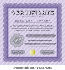 Violet Certificate template or diploma template. Superior design. With linear background. Customizable, Easy to edit and change colors. 