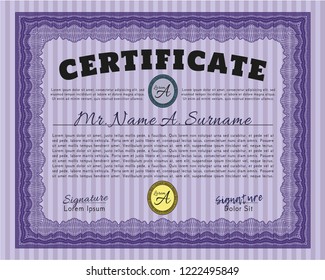 Violet Certificate template or diploma template. Vector illustration. With background. Beauty design. 