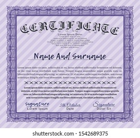 Violet Certificate template or diploma template. Vector illustration. With background. Good design. 