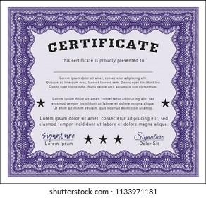 Violet Certificate template. Easy to print. Vector illustration. Money design. 
