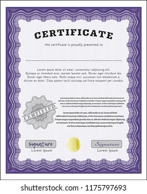 Violet Certificate template. Easy to print. Money design. Detailed. 