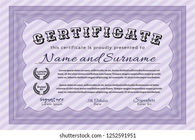 Violet Certificate template. Easy to print. Elegant design. Customizable, Easy to edit and change colors. 