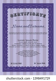 Violet Certificate template. Easy to print. Customizable, Easy to edit and change colors. Nice design. 