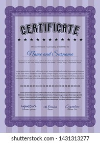 Violet Certificate template. Easy to print. Money Pattern. Vector illustration. 