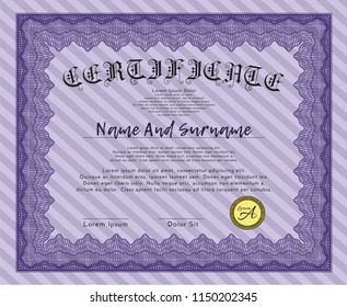 Violet Certificate template. Elegant design. Detailed. Easy to print. 