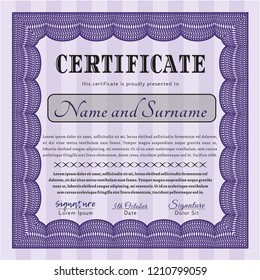 Violet Certificate template. Elegant design. With complex linear background. Detailed. 