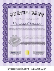 Violet Certificate template. Excellent design. With background. Customizable, Easy to edit and change colors. 