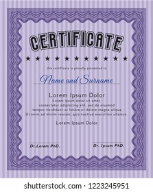 Violet Certificate template. Excellent design. With complex background. Detailed. 