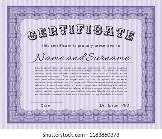 Violet Certificate template. Good design. With complex background. Detailed. 