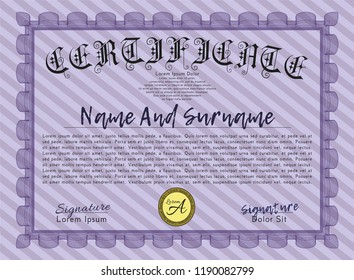 Violet Certificate template. Good design. With linear background. Customizable, Easy to edit and change colors. 