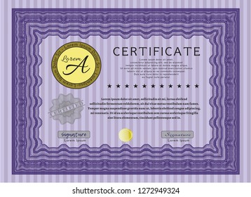 Violet Certificate template. Good design. Easy to print. Vector illustration. 