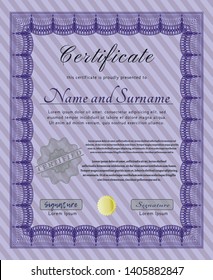 Violet Certificate template. Good design. Vector illustration. With great quality guilloche pattern. 