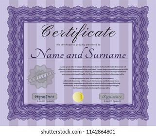 Violet Certificate template. With great quality guilloche pattern. Vector illustration. Money style design. 