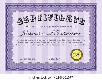 Violet Certificate template. With great quality guilloche pattern. Customizable, Easy to edit and change colors. Nice design. 