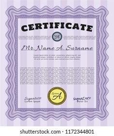 Violet Certificate template. With great quality guilloche pattern. Money Pattern. Detailed. 