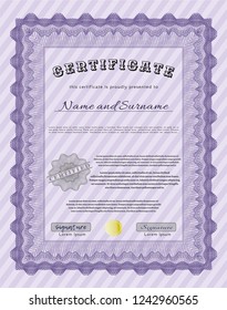 Violet Certificate template. With great quality guilloche pattern. Customizable, Easy to edit and change colors. Good design. 