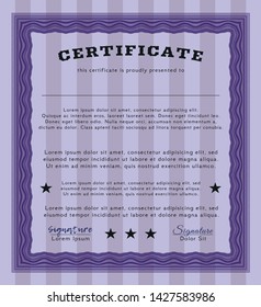 Violet Certificate template. With great quality guilloche pattern. Customizable, Easy to edit and change colors. Money Pattern design. 