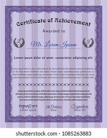  Violet Certificate template. With guilloche pattern and background. Nice design. Detailed. 