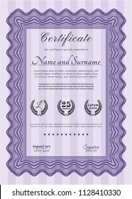 Violet Certificate template. With guilloche pattern. Customizable, Easy to edit and change colors. Elegant design. 