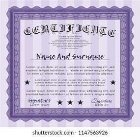 Violet Certificate template. With guilloche pattern. Customizable, Easy to edit and change colors. Money style design. 