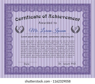 Violet Certificate template. With guilloche pattern. Good design. Vector illustration. 