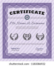 Violet Certificate template. With guilloche pattern and background. Money design. Vector illustration. 