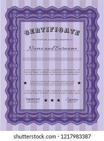 Violet Certificate template. With guilloche pattern and background. Lovely design. Customizable, Easy to edit and change colors. 