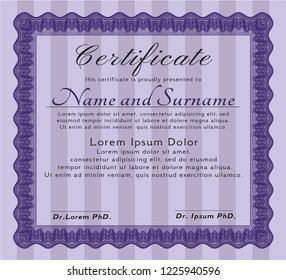 Violet Certificate template. With guilloche pattern. Customizable, Easy to edit and change colors. Sophisticated design. 