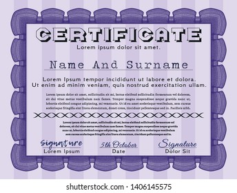 Violet Certificate template. With guilloche pattern and background. Perfect design. Vector illustration. 