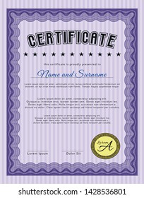 Violet Certificate template. With guilloche pattern and background. Customizable, Easy to edit and change colors. Money Pattern design. 