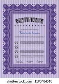 Violet Certificate template. With linear background. Modern design. Detailed. 