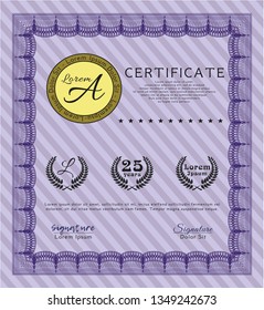 Violet Certificate template. With linear background. Perfect design. Detailed. 