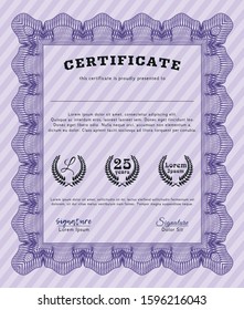 Violet Certificate template. With linear background. Money design. Detailed. 
