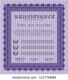 Violet Certificate template. Lovely design. Customizable, Easy to edit and change colors. With complex linear background. 