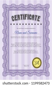 Violet Certificate template. Modern design. Detailed. With guilloche pattern. 